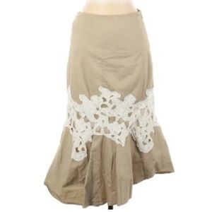 Derek Lam Collection Women's Skirt Size 42=6 US Khaki Tan White Embroidered Midi